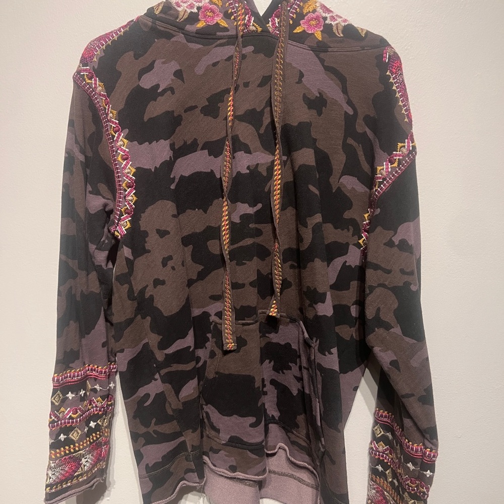Johnny Was Camouflage Hoodie with Pink Embroidery